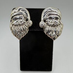 Vintage Best silver tone‎ metal Santa Clip-on earrings!